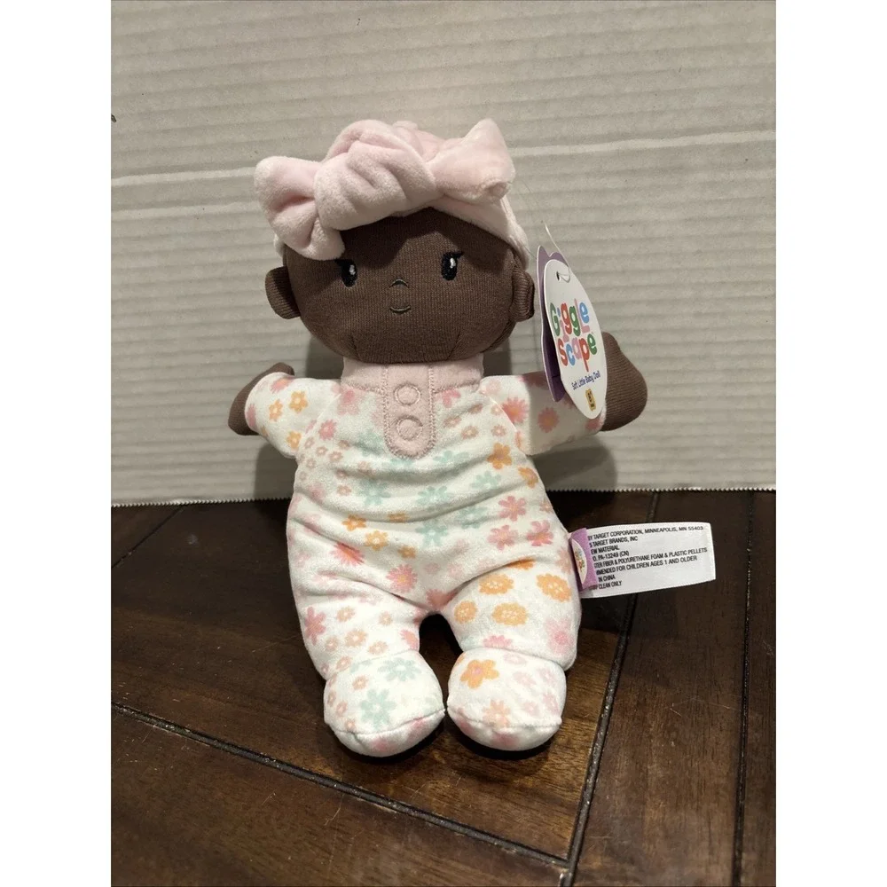 NEW WITH TAG Giggle Scape Plush Baby Doll Brown‎ Girl Floral Soft Lovey Pink